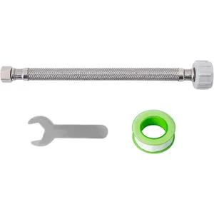 9inch Toilet Water Supply Pipe, 7/ 8inch Ball Valve x 3/ 8inch Compression Toilet Hose Connector, 9inch Braided Stainless Steel Water Supply Pipe, Includes 1 Wrench and Sealing Tape (1 Pack)
