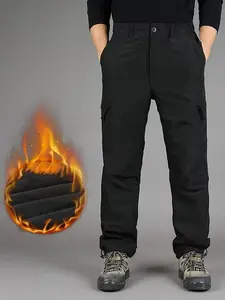 Men's Winter Fleece Lined Warm Waterproof Windproof Outdoor Hiking Camping Work Pants, Casual Plain Long Regular Fit Trouser