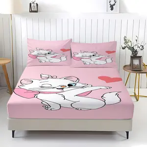 Cat Mary print pattern bed sheet, comfortable print pattern, including 1 bed sheet and 2 pillowcases, comfortable bedding, anti slip dust cover suitable for bedrooms and guest rooms, suitable for children or adults as gifts