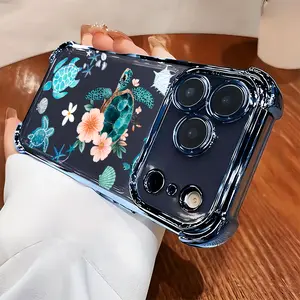 Ocean Sea Turtle Case for iPhone 16e 15 17 Air 16 14 13 12 11 Pro Max Plus X XS Four-corner Thickened Shockproof Full Camera Protection Durable slim Silicone Cover Electroplated Bumper Anti-Scratch Festive Design