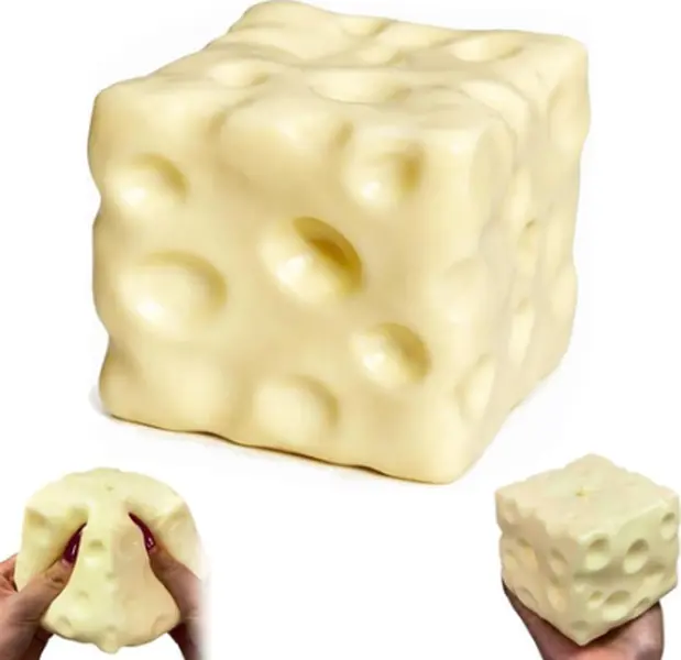 Cube Shape Cheese Squishy Toy - Super Soft Moldable Squishy Cheese, Non-Rebound Slow Rise Sensory Fidget, Anxiety Aid for 8-10 Years, Office Desk Decor Gift