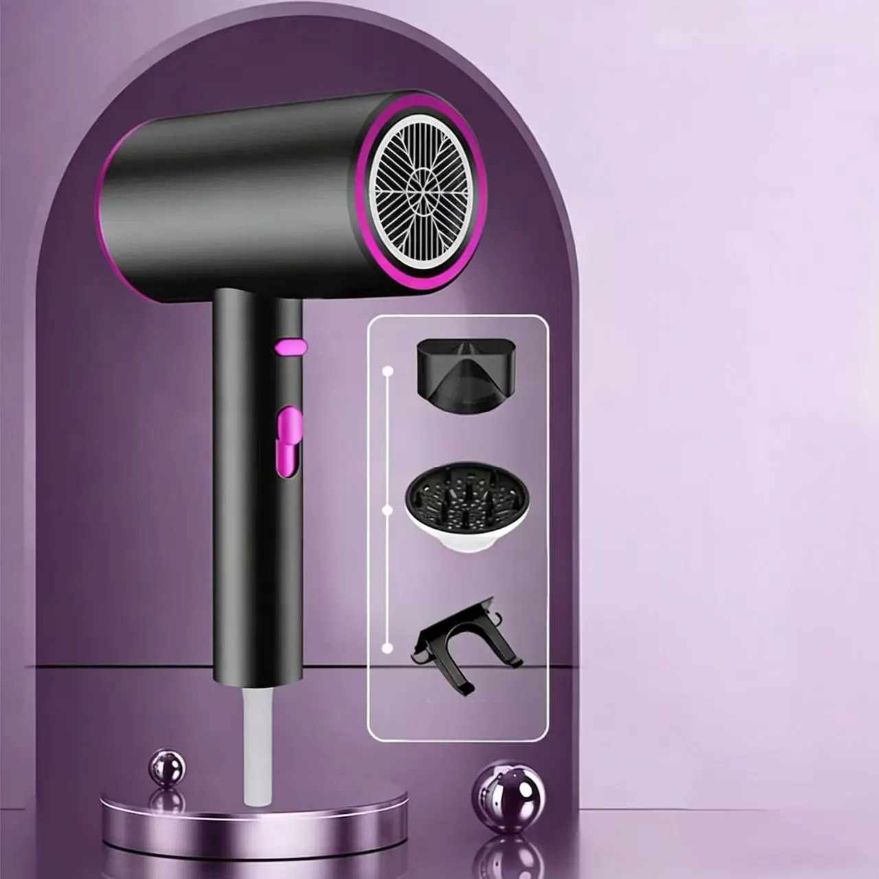 Professional Ionic Hair Dryer, Powerful 1800W Fast Drying Low Noise Blow Dryer with  Concentrator Nozzle Diffuser Attachments for Home Salon Travel