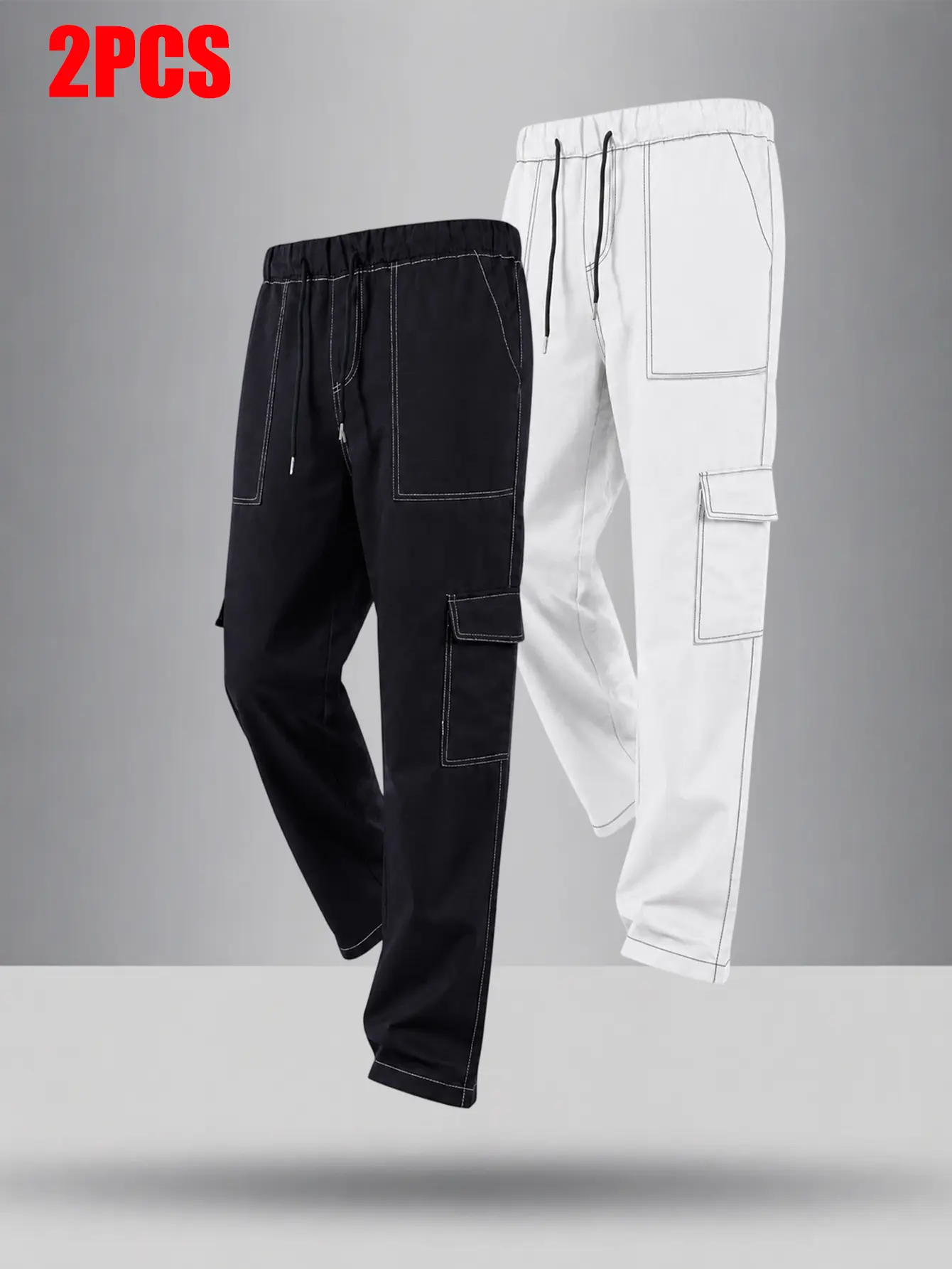 2-pack Men’s drawstring waist loose straight leg cargo pants,unisex fashion versatile,color-block striped,multiple pockets,Trendy casual Comfy long pant basics,Plain Vintage classic Trouser,suitable for Daily wear,commuting,fall/winter Menswear Utility