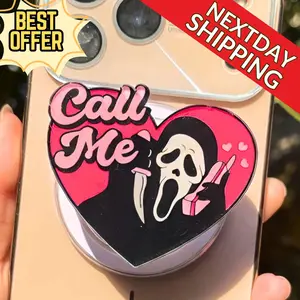 Call Me Ghost MagSafe Phone Grip: Spooky Pink Heart Magnetic Kindle Grip, Funny Halloween Phone Holder, Phone Accessories For Horror Lovers