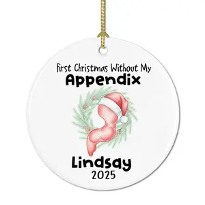 Personalized Appendectomy Vintage Round Ceramic Ornament, 3" Diameter, 1-Piece with Hanging String, Post-Appendix Surgery Recovery Gift for First Christmas, Room Decor