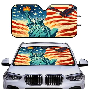 1pc Car Visor 2D Flat, Foldable Sunshade with USA Flag Eagle Design, 3 Sizes for Car Windshield, Blocks UV Rays, Keeps Vehicle Cool, Ideal for Summer Driving, Parking, Road Trips