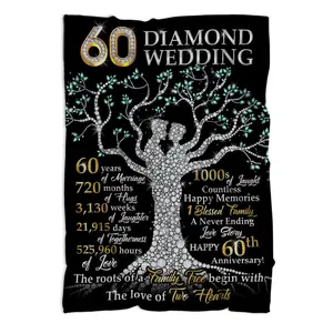 60th Anniversary Blanket Gifts, Gift for 60th Wedding Anniversary, 60 Diamond Wedding Anniversary Couple Gift  Blanket 60x50, 60 Years of Marriage