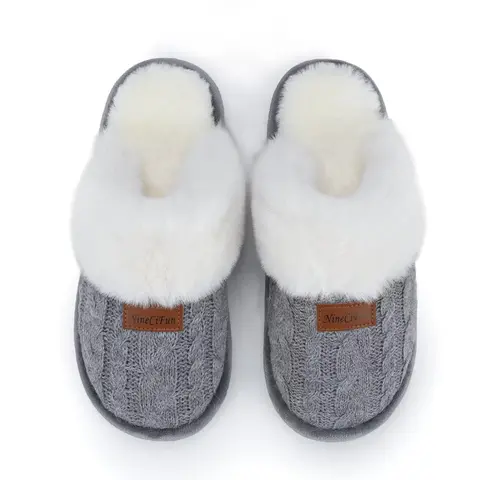 Women's Breathable Slippers Indoor Outdoor Non-Slip, Fuzzy Faux Fur Lined Knitting Fleece Footwear with Textured Grip Sole for Cozy Home & Casual Wear.