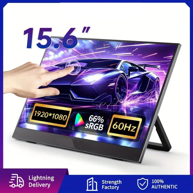 Ultra-Thin 15.6 Inch 1080P Portable Monitor | USB-C Travel Display with Stand, Suitable for Laptops, PCs, PS, IPS Zero Frame Game Display