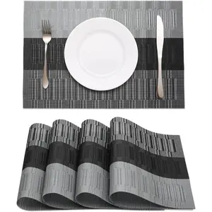Black Placemats Set of 4 Heat-Resistant Washable Place Mats Non-Slip Vinyl Woven Table Mats Wipeable Placemat for Kitchen Dining Table Decoration Indoor Outdoor