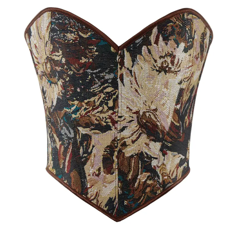 Brown Vintage Floral Renaissance Corset Top Tube Top Lace-up Top for Going Out Dinner Party Club Tunic Top