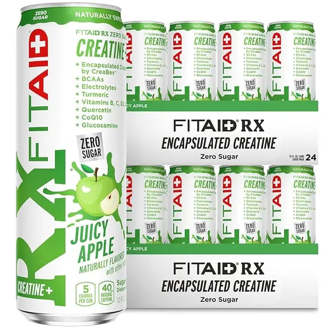 FITAID RX Zero Sugar CREATINE Clean Workout Recovery Drink, Juicy Apple, BCAAs, Glucosamine, Turmeric, Electrolytes, No Sucralose