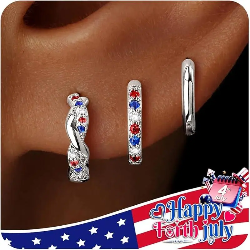 Silver-4th of July Twisted Hoop