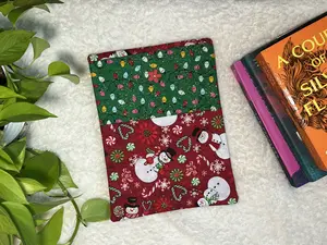 Large Red and Green Snowman and Christmas Lights Padded Fabric Book Cover Sleeve for Books and Tablets