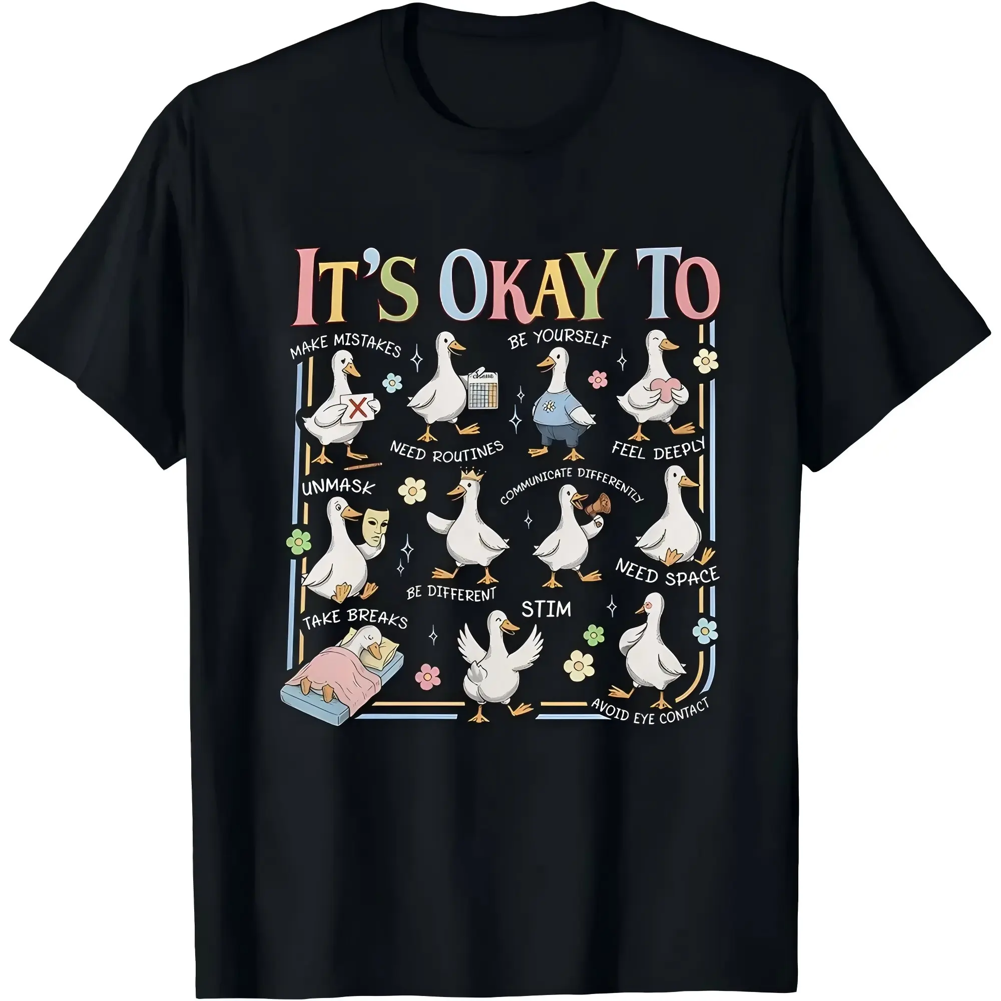 It's Okay To" Neurodiversity T-Shirt, Duck Themed Self-Acceptance Graphic Tee