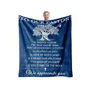 Navy Blue Pastor Appreciation Blanket with Inspirational Religious Design & Heartfelt Gratitude Message