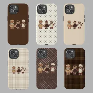 Vintage Brown Bear Phone Cases, Cute Retro Aesthetic Covers, spot and checker background, gift for her for hi, cover iphone 17 16 15 14 13 12 11  & Samsung Galaxy S25 S24 S23 S22 S21