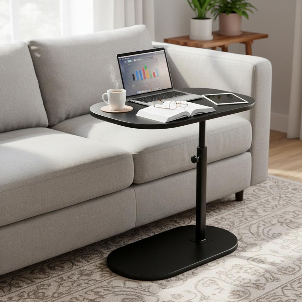 Height Adjustable Sofa Side Table, Multi-Functional End Table for Living Room, Bedroom, Balcony, Stable Overbed Laptop Stand Snack Tray