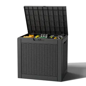 Outdoor storage box, windproof and rainproof, resin material, lock design, suitable for securely receiving packages and indoor storage.