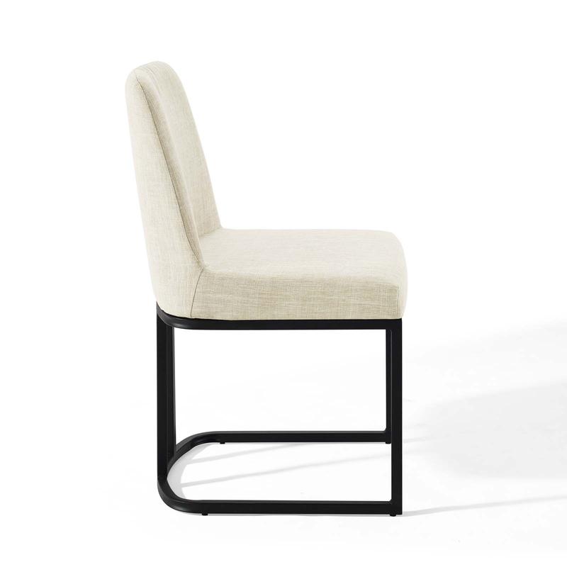 Modway Amplify Sled Base Upholstered Fabric Dining Side Chair in Black Beige