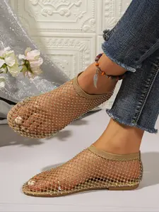 Women's Casual Round Toe Ballet Flats, Lightweight Flats, Breathable Mesh Low Top Shoes, Spring & Fall Textile Upper, Comfortable Rubber Sole