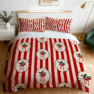 2/3 Pcs Christmas Coquette Bow Duvet Cover Set, Cute Gingerbread Man & Christmas Tree Print Bedding, Soft and Comfortable Fabric, High-Aesthetic Girl's Bedroom Decor, Ideal Christmas Holiday Gift, Filling Not Included