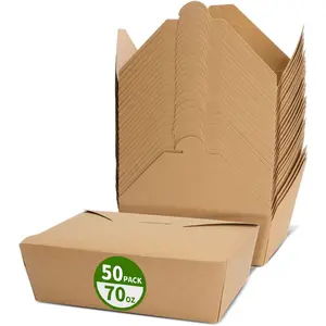 50 Pack 70 oz Large Take Out  Containers - Heavy Duty Microwavable  Brown Paper To Go Box #3 -  Resist Paper Lunch Box Cardboard Take Out Box for Restaurant, Household, Party