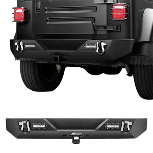 Nilight 1987 1988 1989 1990 1991 1992 1993 1994 1995 1996 1997 1998 1999 2000 2001 2002 2003 2004 2005 2006 Jeep Wrangler TJ YJ Rear Bumper Rock Crawler Bumper with Hitch Receiver 2Pcs Upgraded 40W LED Lights Off Road Textured Black