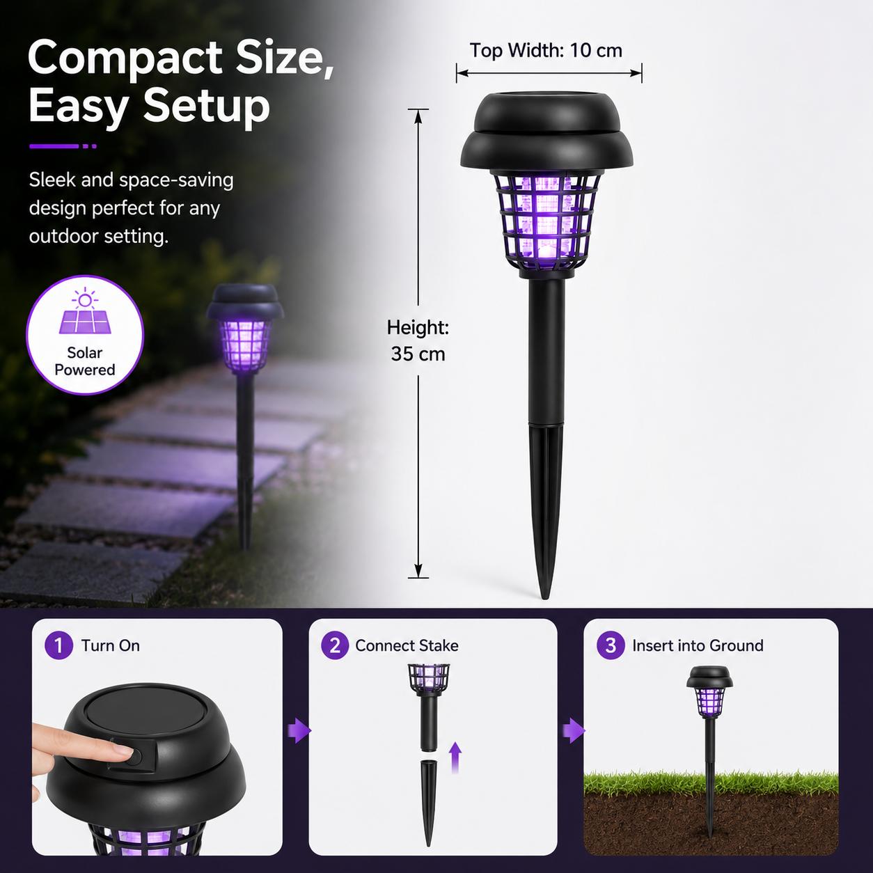 Solar Mosquito Zapper Light – Outdoor Garden Stake Lamp, UV Insect Killer, Solar Powered, Dual Mode (Mosquito Control + Pathway Lighting), Weather Resistant, Easy Setup, Small & Large Round + Square Options Solar Mosquito Zapper Light – Outdoor Garden Stake Lamp, UV Insect Killer, Solar Powered, Dual Mode (Mosquito Control + Pathway Lighting), Weather Resistant, Easy Setup, Small & Large Round + Square Options