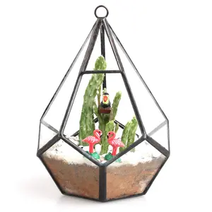 NCYP Mini 5.3inches Hanging Glass Terrarium, 4.5” x 4.5” x 5.3” Wall Diamond Shape Geometric Planter, for Succulents, Air Plants, Terrarium Only