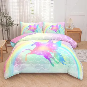 Unicorn Comforter Set Twin Size, Rainbow Unicorn Bedding Set for Girls & Teens, Includes 1 Comforter and 2 Pillowcases (fitted)
