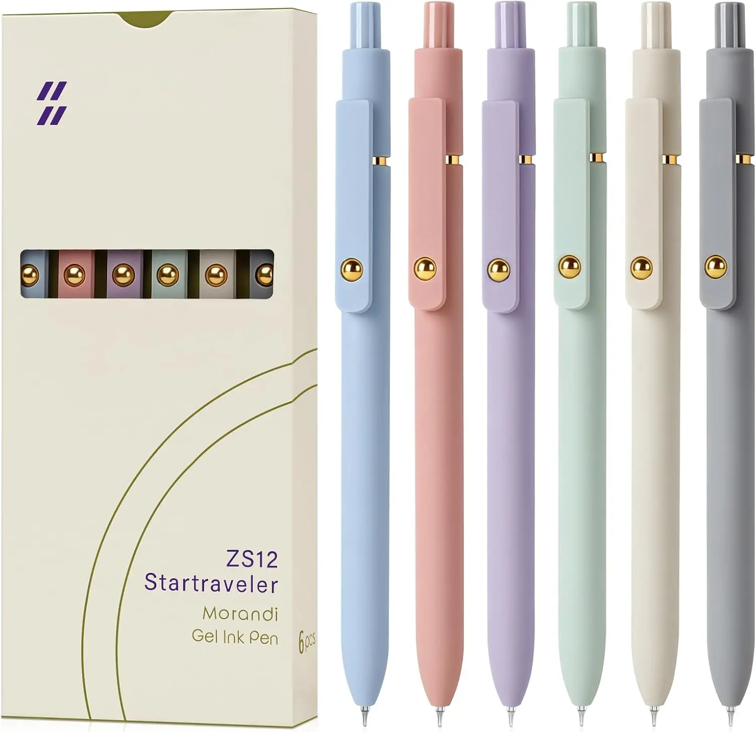 FIOVER Gel Pens, 6Pcs 0.7Mm Fine Point Black Ink, #GLOBAL PICKS Quick Dry Smooth Writing Pens for Journaling, Nurse Aesthetic Cute Office School Supplies, Gifts for Women and Men (6Pcs Morandi-Black Ink)