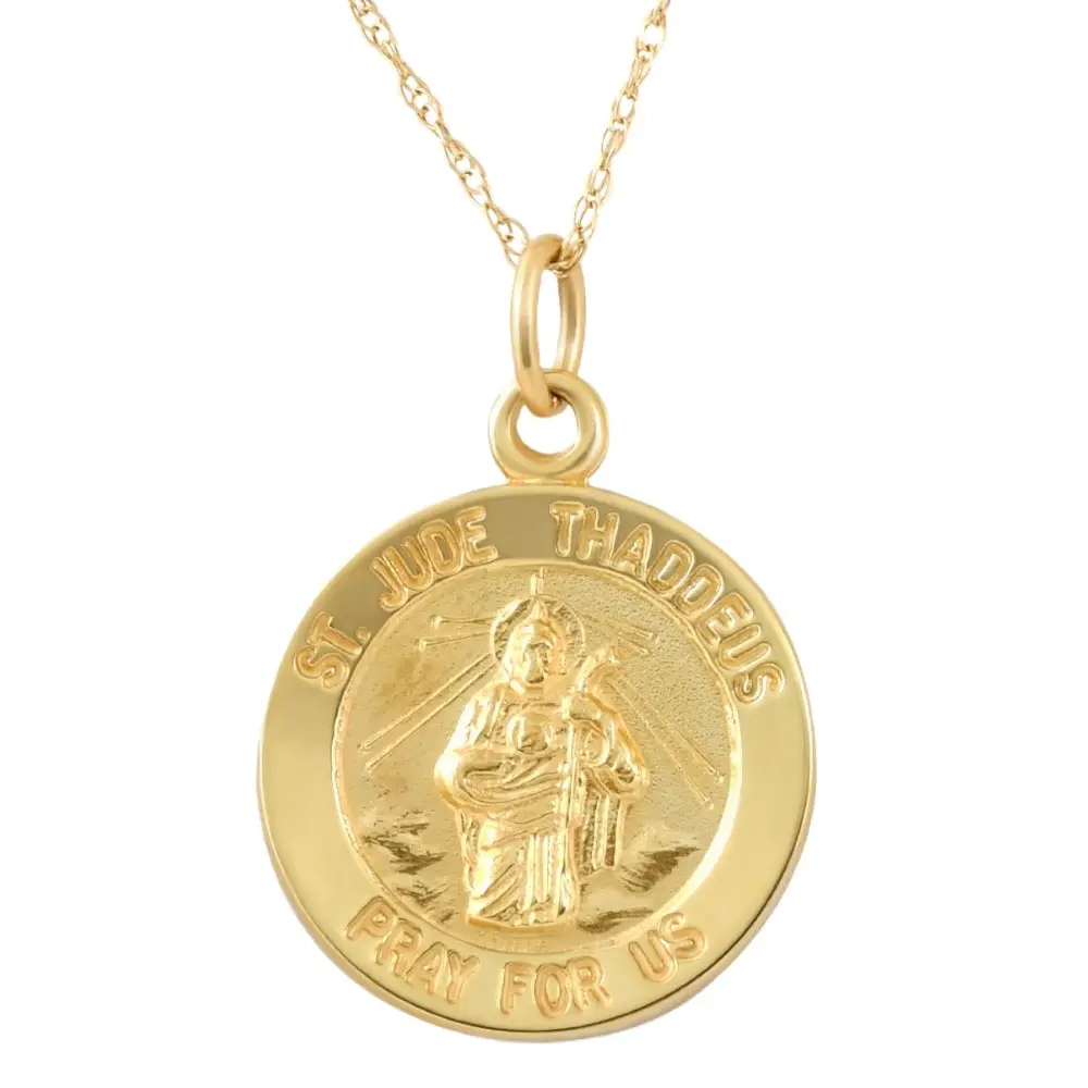 14k Yellow Gold St. Jude Thaddeus Medal Pendant 1" Tall 2 Grams 14k Yellow Gold St. Jude Thaddeus Medal Pendant 1" Tall 2 Grams