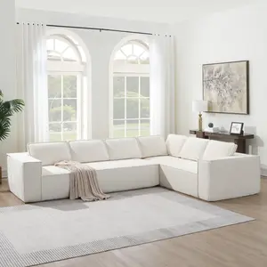 [SOIYELIFE] [VIDEO+New]129.5" Minimalist Style Modular Sectional Sofa,6 Seat Wrinkle-resistant Chenille Couch Set,2 PC Free Combination,Modern L-Shaped Cloud Sofa Set for Living Room,No Assembly Require,3 Colors cofy  sofa