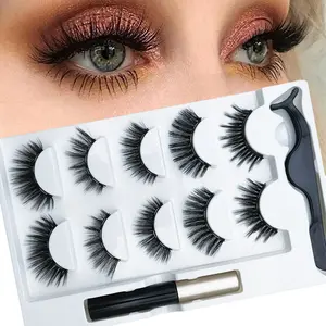 Professional Makeup Tools Set, Long-Lasting Magnetic Eyeliner Pen & 5 Pairs Handmade 8D False Lashes Kit, Dense Curl, False Eyelashes