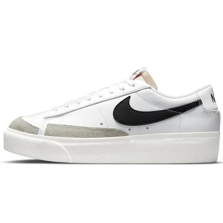 Women's Low Top Platform Blazer Sneakers Trainers - White Black, Chunky Casual Shoes, Low Cut Ankle Sports Footwear