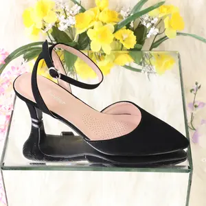 Lady heel point toe ankle strap with buckle elegant kitten heel
