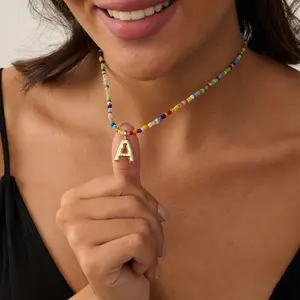 BIGWIG Women's Colorful Initial Necklace — Handcrafted Beaded Monogram Choker. Cute, Stylish, and Versatile—Perfect for Beach Vacations and Bohemian Styles. A Modern, All-Match Accessory & Ideal Birthday Gift