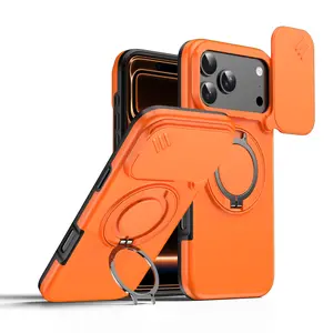 Case with Slide Camera Cover & Rotatable Ring Kickstand, Military - Grade Shockproof Protective Case for iPhone 13/14/15/16/17 Series