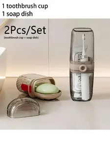 Portable Travel Soap Dish and Toothbrush Holder Set, Plastic Oval Shape, Camping, Gym, Bathroom, School, Vacation, Beach Essential