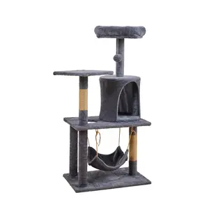 Multi-Level Cat Tree with Cozy Condos & Scratching Posts , Stable Cat Castle for Indoor Cats-Gray Color