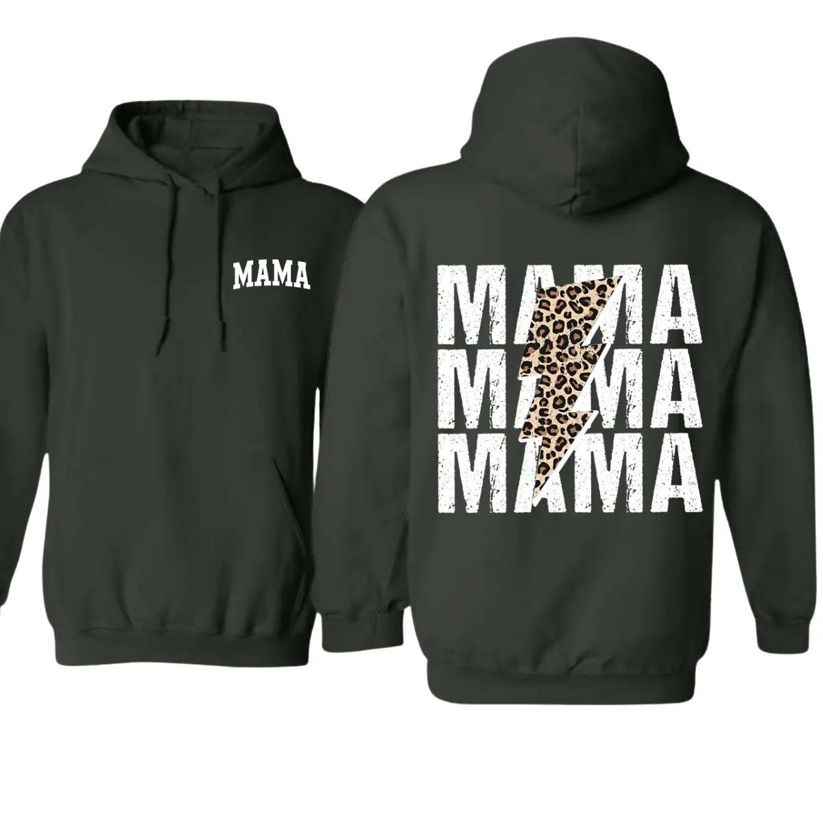 Mama Leopard Lightning Bolt Hoodie – Trendy Graphic Sweatshirt with Bold Animal Print Thunder Design, Stylish Mom Life Apparel Perfect for Everyday Casual Outfits