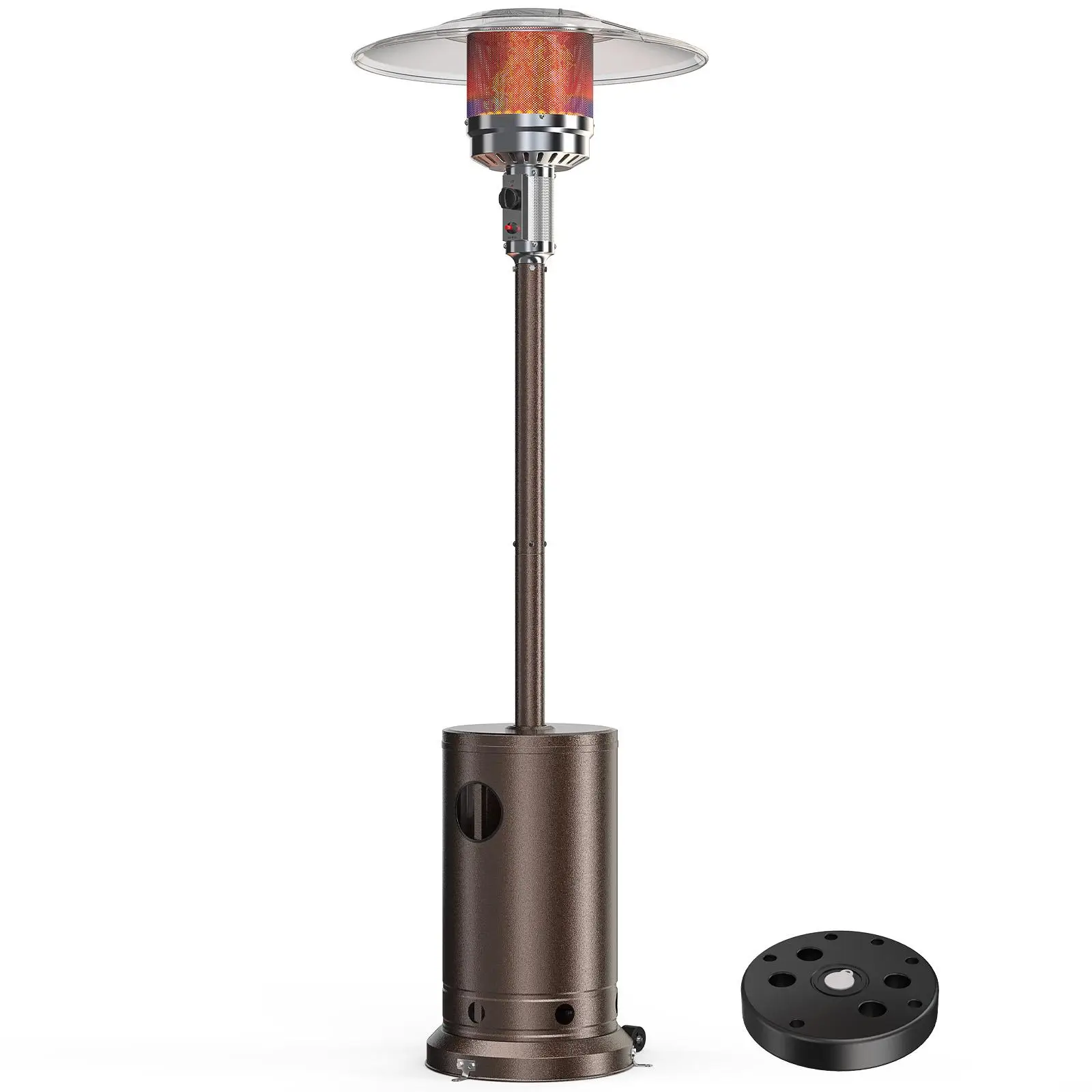 48,000 BTU Propane Patio Heater with Tabletop, Double-Layer Stainless Steel Burner and Safety Protection System, Ideal for Outdoor Use with Wheels, Pe