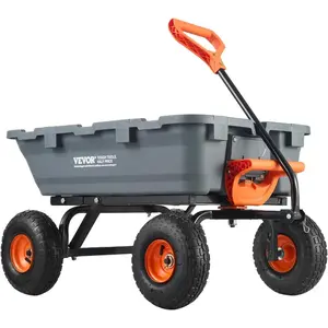 VEVOR 15 Cu. Ft 1500LBS Poly Garden Cart Dump Wagon, Heavy Duty Wheelbarrow with Convertible Handle and 16 Flat Free Tires, Outdoor Yard Wagon ATV Trailer Dump Cart Tow Behind for Lawn Mower TractorVEVOR Super Brand Day