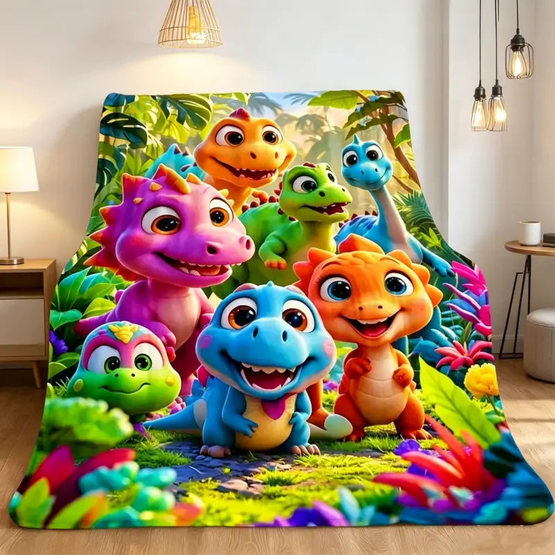 Cute Dinosaur Flannel Blanket | Cozy Christmas & Birthday Gift for Kids & Adults | Super Soft Dino Print Fleece Throw for Bed, Sofa & Living Room