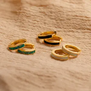 Opal Inlay Hoops by Caitlyn Minimalist - Dainty Gemstone Huggie Hoop Earrings in Blue, Green, & White Opal - Minimalist Jewelry - Gift for Mom