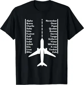 Phonetica Alphabet - Funny Pilot & Aviation Airplane Gift Summer Casual Shortsleeve Cotton T-Shirt