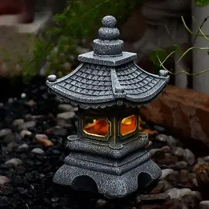 Solar Powered Pagoda Lantern Tower, Resin Garden Statues, Solar Auto-Lighting Stone Tower Figurines, Decorative Ornament for Home, Yard, Patio