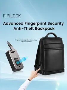 Fingerprint Lock Leather Backpack for Men, Multi-Functional Business Laptop Bag, Travel Backpack with Multiple Compartments, Gift Box Included