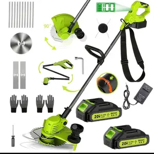 20V Cordless Weed Eater Grass Trimmer Brush Cutter w/ 2 Batteries & Charger